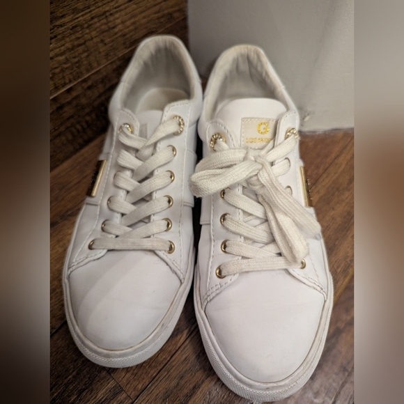 GBG Los Angeles White Sneakers with Gold Logo & Rhinestone Embellishment Sz 9 - Picture 5 of 15